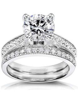 Round Moissanite Pave-Set Bridal Set 2 1/3 CTW 14k White Gold