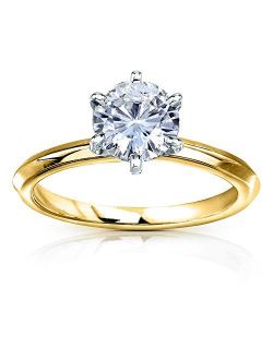 Classic Solitaire Round Brilliant Moissanite Engagement Ring 1 Carat 14k Yellow Gold (DEF, VS)