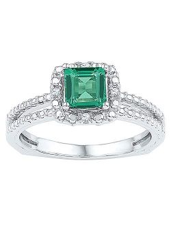 Collection 0.78 Carat (Ctw) Cushion Created Emerald Solitaire Ring 3/4 Ctw, Sterling Silver