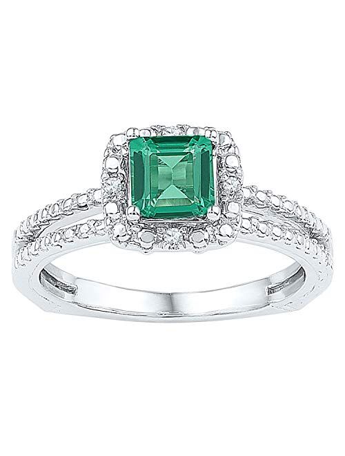 Dazzlingrock Collection 0.78 Carat (Ctw) Cushion Created Emerald Solitaire Ring 3/4 Ctw, Sterling Silver
