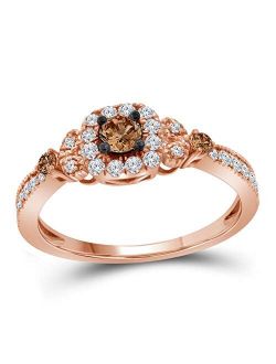 Collection 10kt Rose Gold Womens Round Brown Diamond Solitaire Ring 1/2 ctw