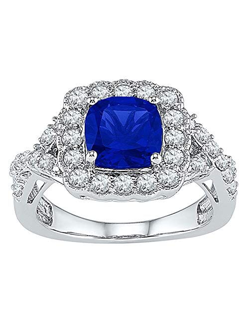 Dazzlingrock Collection 3.75 Carat (Ctw) Princess Created Blue Sapphire Solitaire Ring 3-3/4 Ctw, Sterling Silver