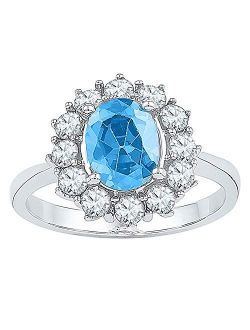 Collection 3.2 Carat (Ctw) Oval Created Blue Topaz Solitaire Ring 3-1/5 Ctw, Sterling Silver