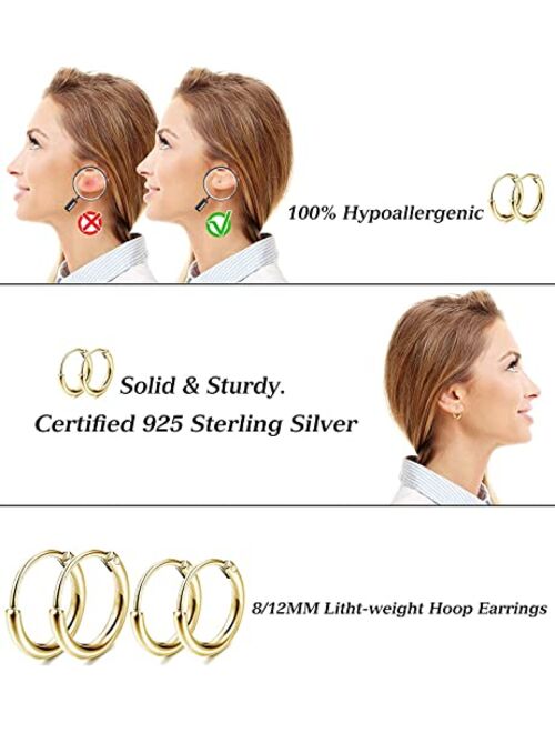 Milacolato 8 Pairs Sterling Silver Stud Earrings Set for Women Ball Dot CZ Star Moon Bar Tiny Earring Small Hoop Cartilage Earrings Set