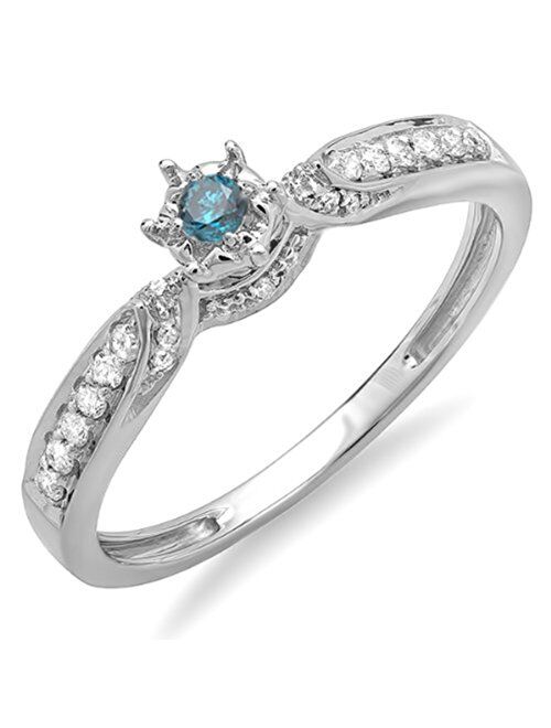 Dazzlingrock Collection 0.20 Carat (ctw) 14k Blue and White Diamond Bridal Promise Split Shank Engagement Ring 1/5 CT, White Gold