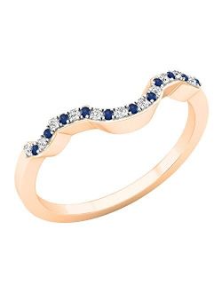 Collection Round Blue Sapphire & White Diamond Wedding Guard Ring, Available in Metal 10K/14K/18K Gold & 925 Sterling Silver