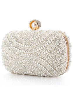 Wpkltmz Womens Clutch Luxury Evening Bags Full Beaded Artificial Pearls Handbag for Wedding Parites Prom (A)