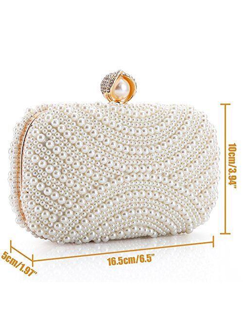 Wpkltmz Womens Clutch Luxury Evening Bags Full Beaded Artificial Pearls Handbag for Wedding Parites Prom (A)
