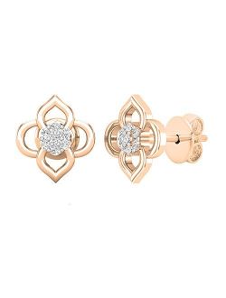 Collection 0.06 Carat (ctw) Round White Diamond Ladies Flower Shape Stud Earrings, Available in 10K/14K/18K Gold & 925 Sterling Silver