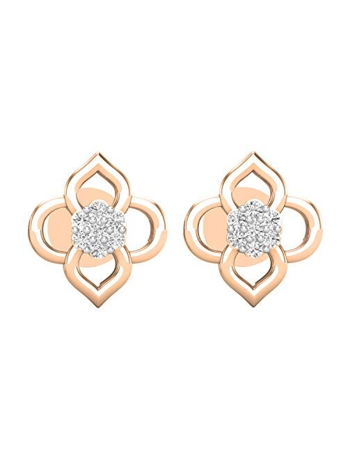 Dazzlingrock Collection 0.06 Carat (ctw) Round White Diamond Ladies Flower Shape Stud Earrings, Available in 10K/14K/18K Gold & 925 Sterling Silver