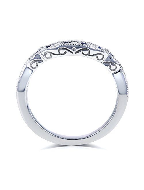 Kobelli 1/5ct TCW Sapphire and Diamond Contour Wedding Ring in 14k White Gold