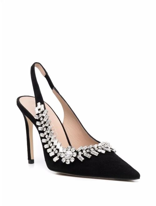 Stuart Weitzman crystal-embellished slingback pumps