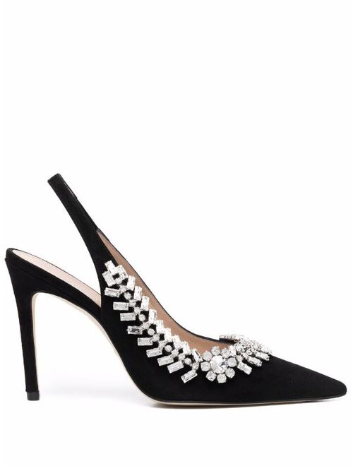 Stuart Weitzman crystal-embellished slingback pumps
