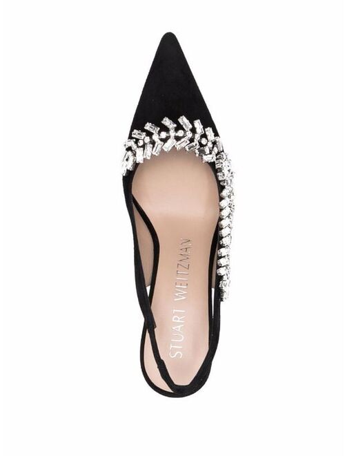 Stuart Weitzman crystal-embellished slingback pumps