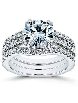 Forever One Moissanite and Lab Grown Diamond 3pc Bridal Rings Set 2 1/2 CTW 14k White Gold (DEF/VS)