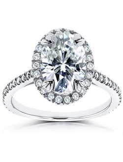 Forever One Oval Moissanite and Lab Grown Diamond Halo Engagement Ring 1 4/5 CTW 14k White Gold (DEF/VS)