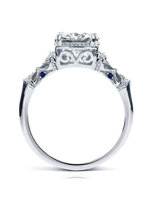 Kobelli Antique Style Cushion-cut Moissanite (GH) Engagement Ring with Blue Sapphire 1-3/4ct TGW 14k White Gold