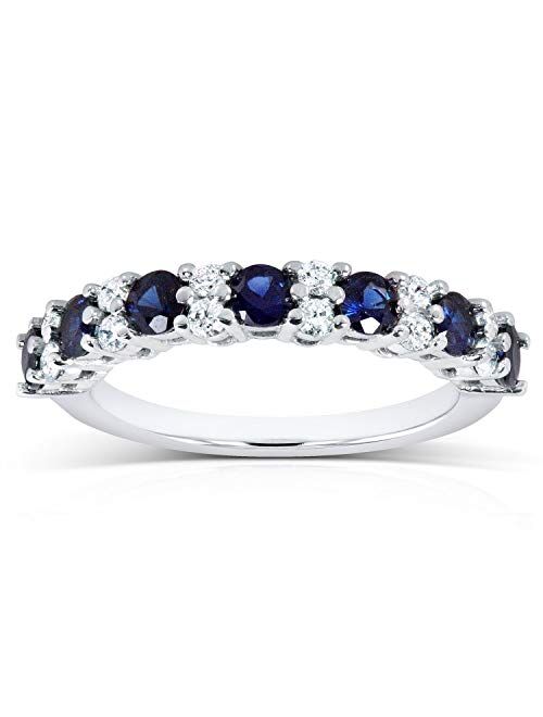 Kobelli Diamond and Blue Sapphire Band 1 carat (ctw) in 14k White Gold