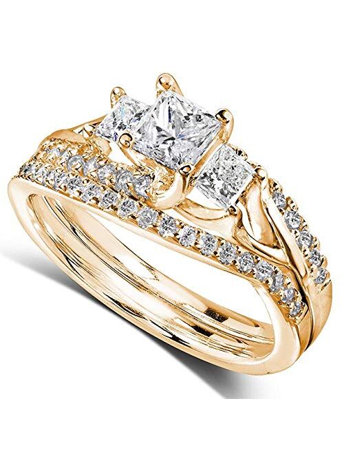 Kobelli Princess Cut Diamond Bridal Set Ring 1 1/10 Carat (ctw) in 14k Gold