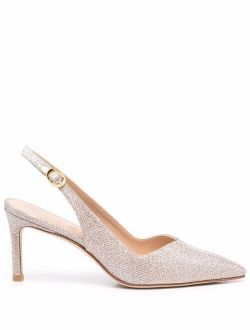 metallic-effect pointed leather pumps