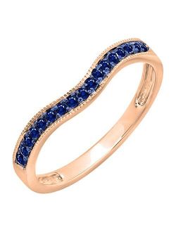 Collection 0.15 Carat (ctw) 14K Gold Blue Sapphire Ladies Anniversary Wedding Band Guard Ring