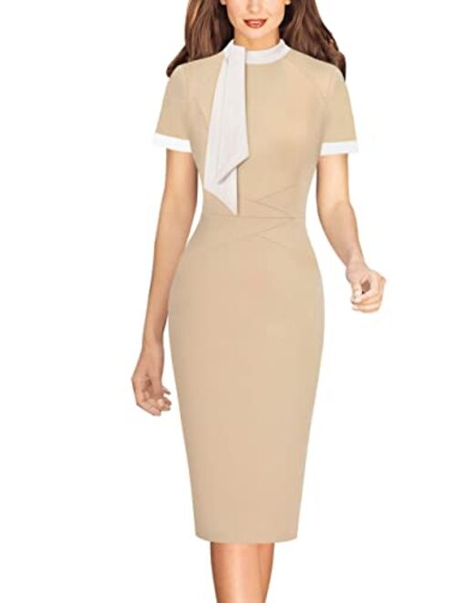 Vfshow Womens Tie Neck Slim Work Office Business Cocktail Bodycon Pencil Dress