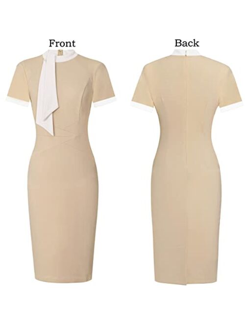 Vfshow Womens Tie Neck Slim Work Office Business Cocktail Bodycon Pencil Dress