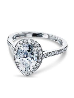 Pear Shape Moissanite Halo Engagement Ring 2 1/2 CTW 14k White Gold