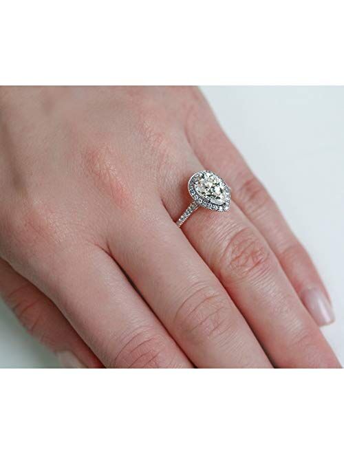Kobelli Pear Shape Moissanite Halo Engagement Ring 2 1/2 CTW 14k White Gold