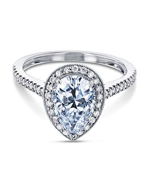 Kobelli Pear Shape Moissanite Halo Engagement Ring 2 1/2 CTW 14k White Gold