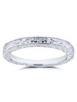 Antique Style Engravings Wedding Band in 14k White Gold