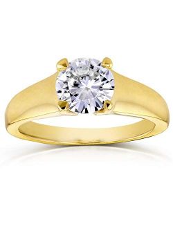 14k Yellow Gold Round Moissanite Classic Solitaire Ring 1 CTW