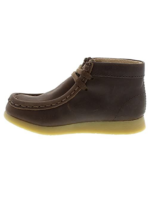 FOOTMATES Wally Lace-Up Wallabee Leather Moccasin Chukka Kids Hiking Boots with Wide Toe Box and Custom-Fit Insoles, Non-Marking Outsoles - For Toddlers and Little Kids, 