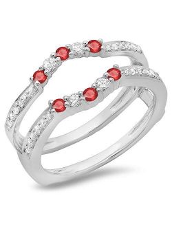 Collection 0.50 Carat (ctw) 10K Gold Ruby & White Diamond Wedding Band 5 Stone Guard Ring 1/2 CT