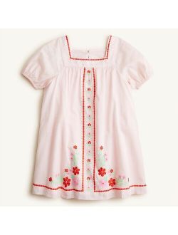 Girls' puff-sleeve embroidered dress