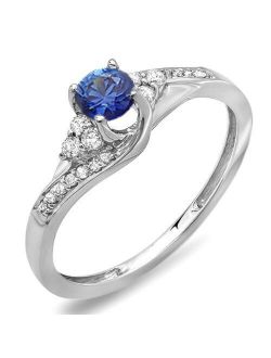Collection 18K Round White Diamond And Blue Sapphire Ladies Swirl Bridal Engagement Ring, White Gold