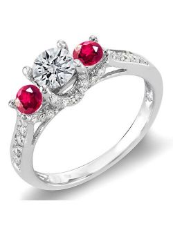 Collection 14k Round White Diamond And Ruby 3 Stone Ladies Bridal Engagement Ring, White Gold