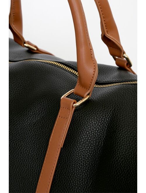 Lulus Stay the Night Black and Cognac Weekender Bag