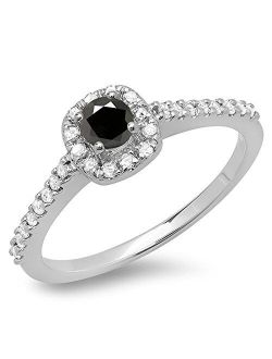 Collection 0.50 Carat (ctw) 14K Gold Round Black & White Diamond Ladies Halo Bridal Engagement Ring 1/2 CT