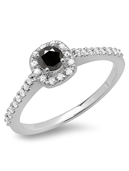 Dazzlingrock Collection 0.50 Carat (ctw) 14K Gold Round Black & White Diamond Ladies Halo Bridal Engagement Ring 1/2 CT