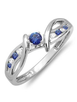 Collection 18K Blue Sapphire & Diamond Crossover Split Shank Bridal Promise Ring, White Gold