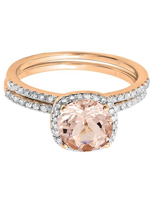 Dazzlingrock Collection 10K Gold Round Morganite & White Diamond Ladies Bridal Halo Engagement Ring with Matching Band Set