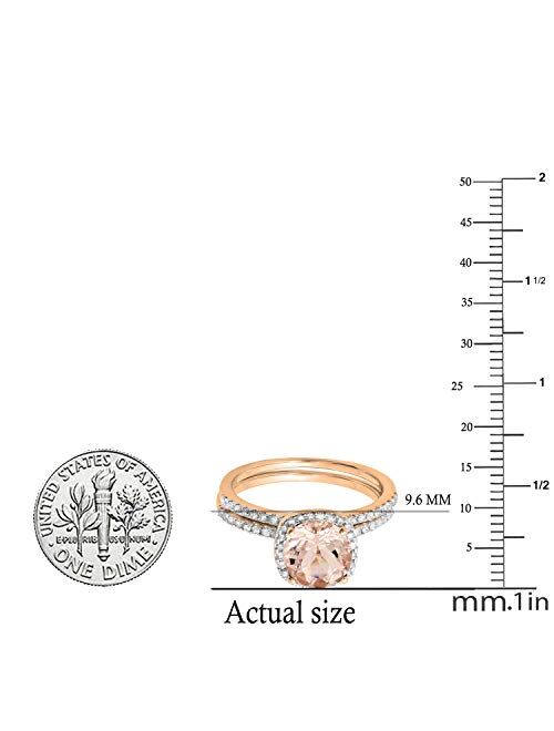 Dazzlingrock Collection 10K Gold Round Morganite & White Diamond Ladies Bridal Halo Engagement Ring with Matching Band Set