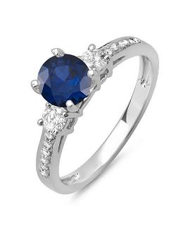 Collection 14K Gold Round White Diamond & Blue Sapphire Ladies Bridal 3 Stone Engagement Ring