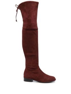 suede tie-fastened knee-length boots