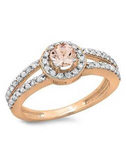 Collection 10K Round Morganite & White Diamond Ladies Bridal Split Shank Halo Style Engagement Ring, Rose Gold