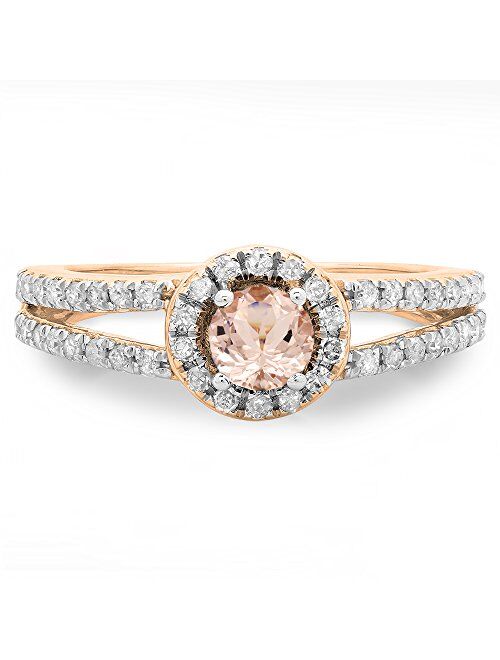 Dazzlingrock Collection 10K Round Morganite & White Diamond Ladies Bridal Split Shank Halo Style Engagement Ring, Rose Gold