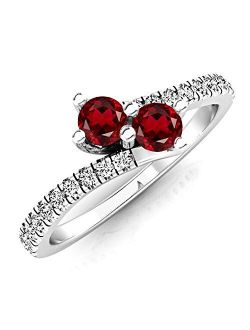 Collection 14K Gold Round Garnet & White Diamond Ladies Two Stone Bypass Engagement Ring