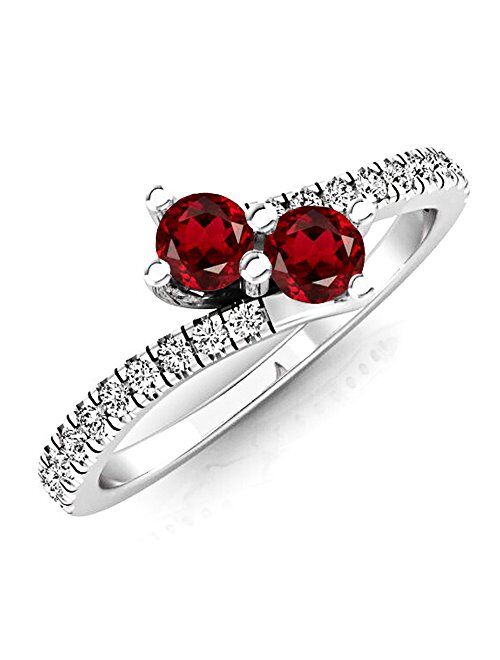 Dazzlingrock Collection 14K Gold Round Garnet & White Diamond Ladies Two Stone Bypass Engagement Ring