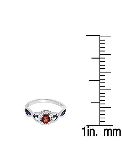 Dazzlingrock Collection 14K Gold Cushion Garnet & Round Blue Sapphire & White Diamond Swirl Bridal Engagement Ring